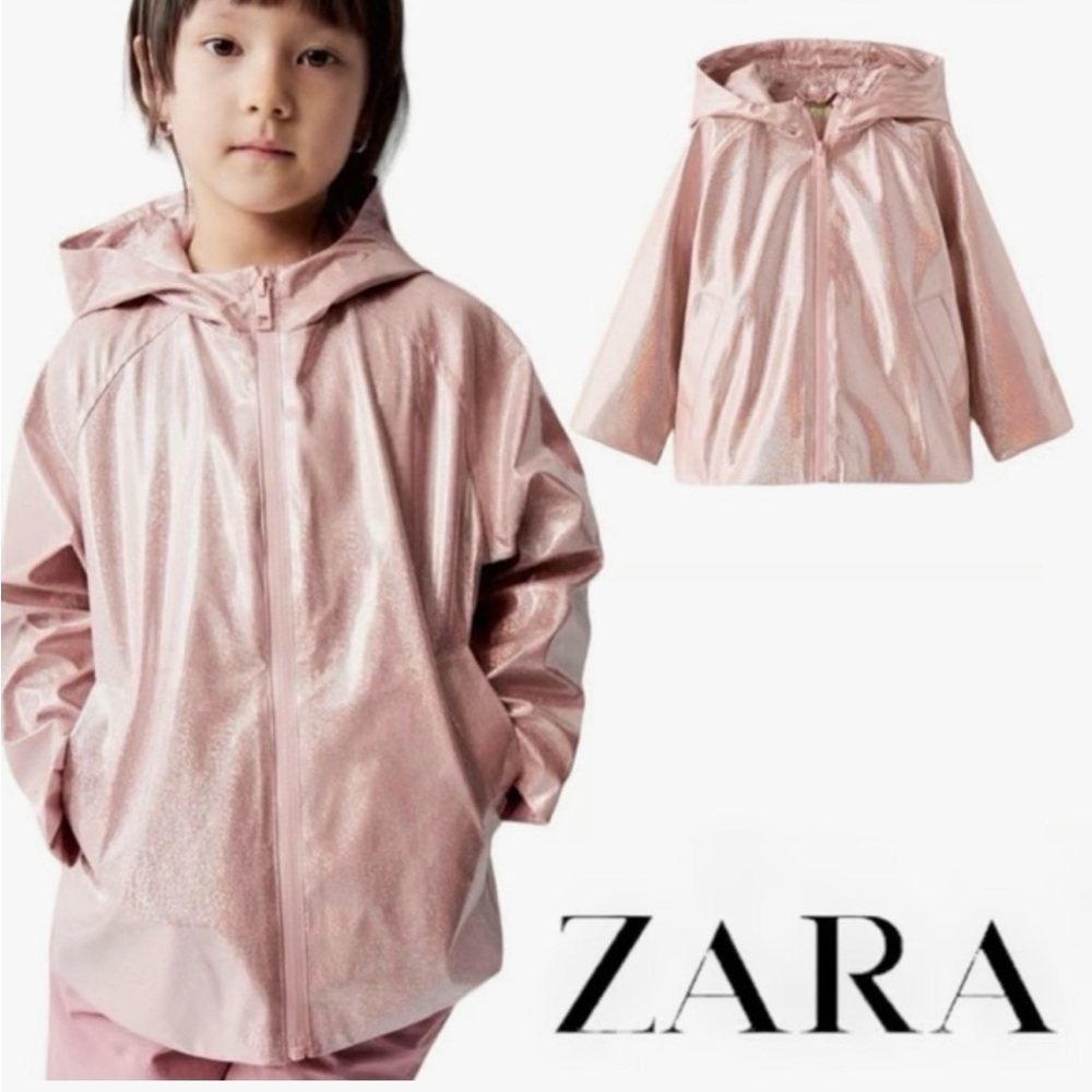 Zara Shimmering Pink Hooded Raincoat